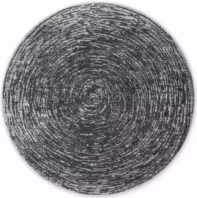 THE RUGS Gloria Round Rug Cavallo Abstract Short Pile Polypropylene in Dark Grey, Diameter: 120 cm