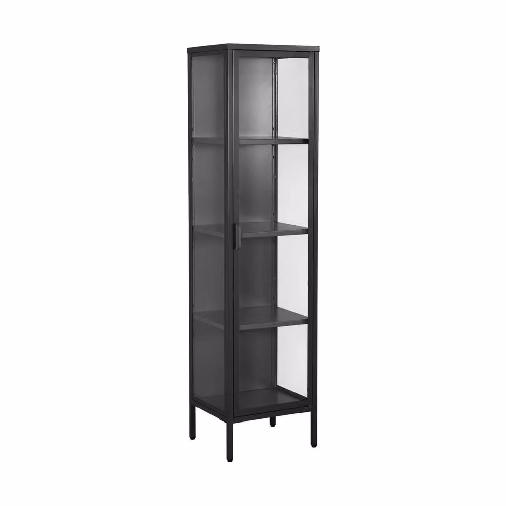 sweeek Industrial Sideboard and Steel and Tempered Glass Display Cabinet with 1 Door in Black, W/D/H: 160 x 35 x 40 cm – 2