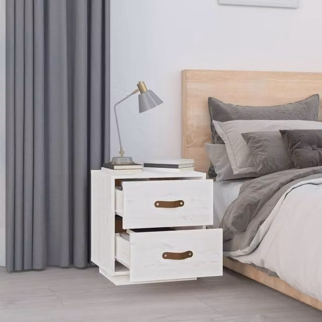 Berkfield Home Beautiful Bedside Cabinet in White Solid Wood Pine, W/D/H: 40 x 34 x 45 cm