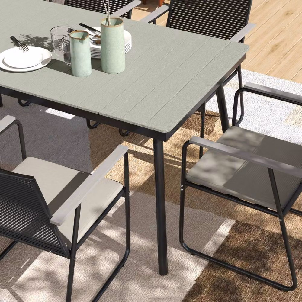 Wyld Haus Karutte 6 Seater Outdoor Dining Set with Rectangular WPC Table and 6 Cushioned Chairs in Grey – 6