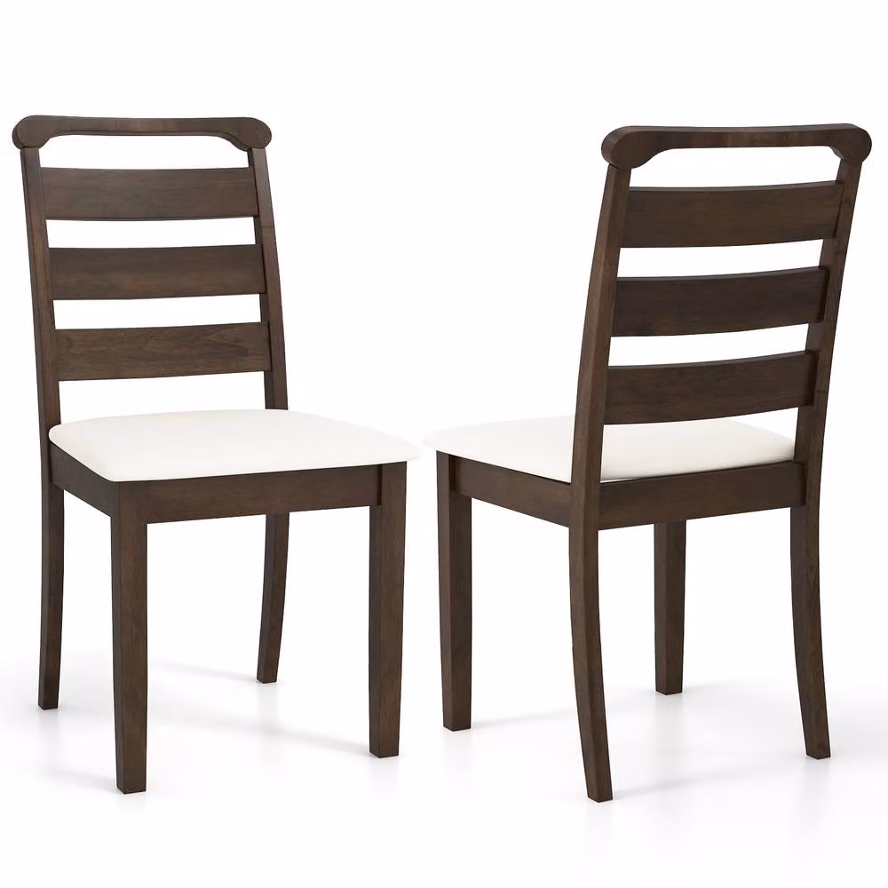 Costway Set of 2 Modern Upholstered Farmhouse Dining Chairs in Brown – 3