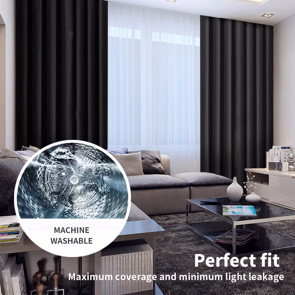 Marlow Blackout Eyelet Curtains, Pair, Black, Width: 167 cm, Drop: 183 cm – 6