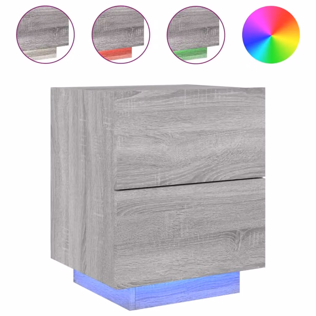 Berkfield Home Modern Grey Bedside Cabinet with Integrated LED Lighting – 2
