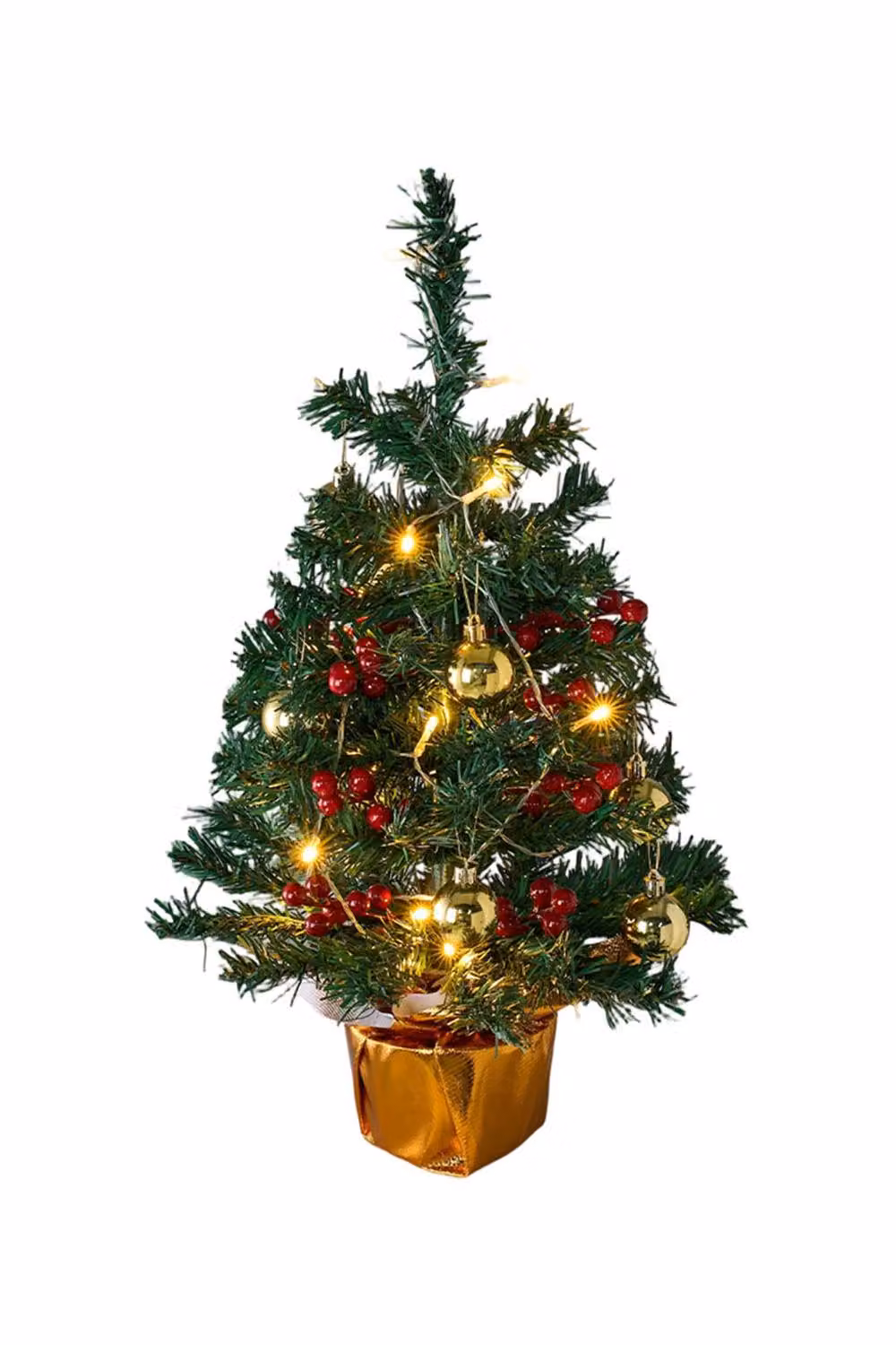 Living and Home 53cm Mini Pre-lit Tabletop Christmas Tree with Ball Ornaments and Red Berries in Green and Red – 3