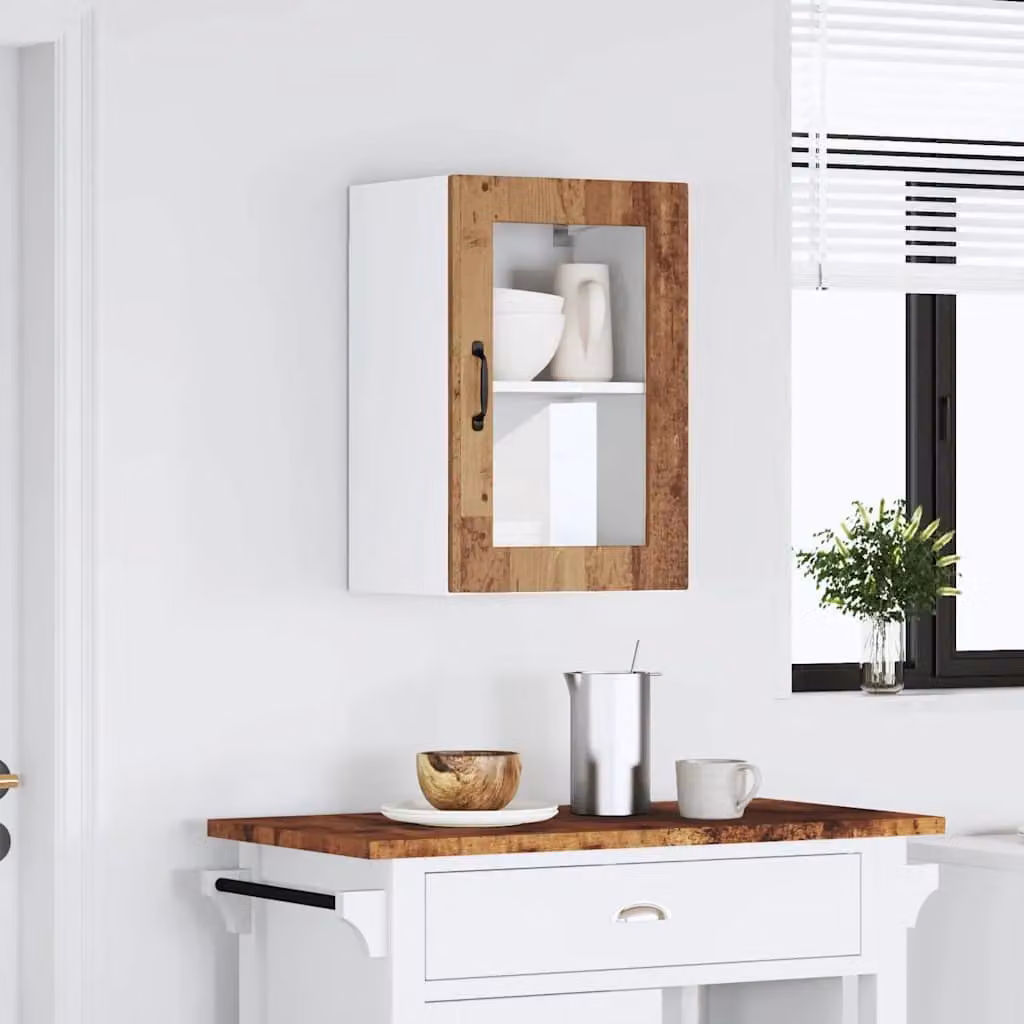 Berkfield Home Porto Old Wood Kitchen Wall Cabinet with Glass Doors in Brown – 2