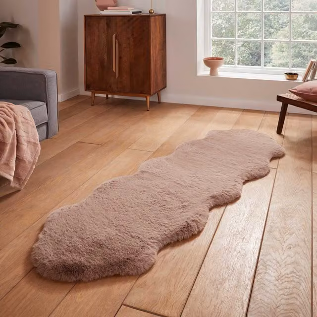 Terrys Super Teddy Double Faux Sheepskin Rug in Brown and Beige, W 60 cm x L 180 cm