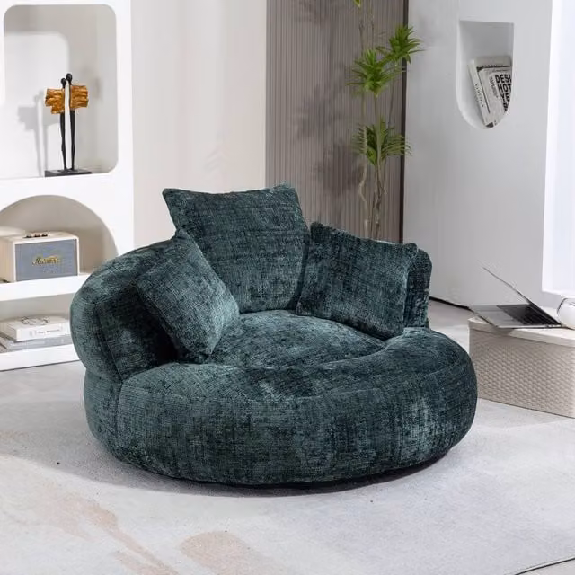 Matteo COOLMORE Emerald Green Chenille High-Back Bean Bag Chair with Shredded Memory Foam – 1