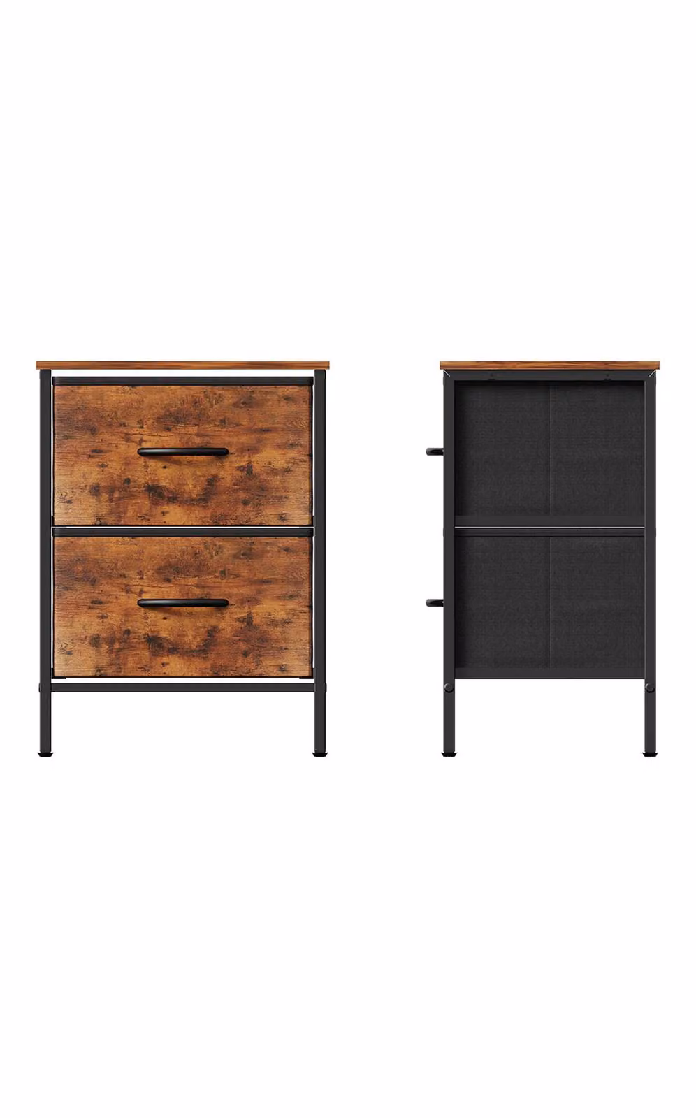 Living and Home Vintage Brown Nightstand Bedside Table with 2 Fabric Storage Drawers – 2