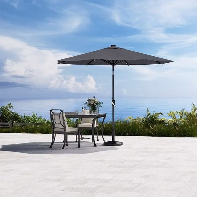 Komore Lighted Garden Parasol with Resin Base in Dark Grey