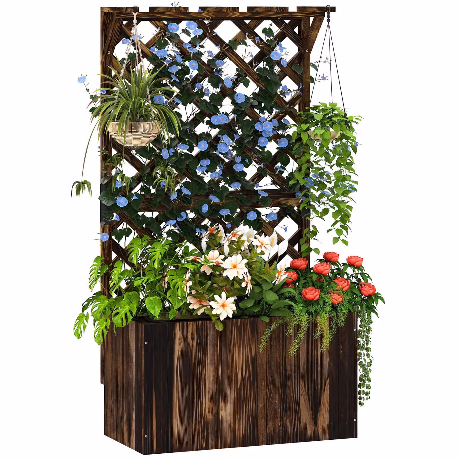 OUTSUNNY Wooden Raised Bed Planter in Sand with Drainage Holes, W/D/H: 122 x 58 x 33 cm – 2