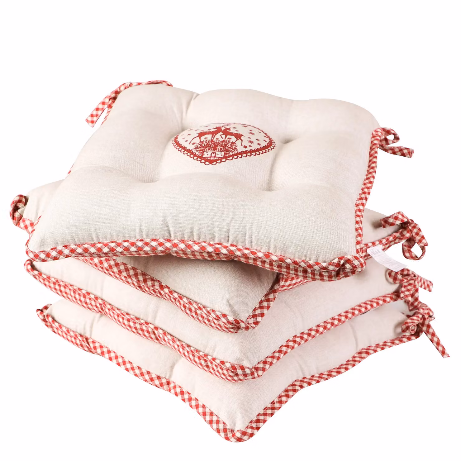 Dibor Set of 4 Reversible Gingham Square Dining Chair Seat Pads in White and Red, W/D/H: 40 x 40 x 40 cm – 2