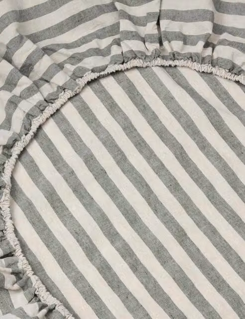 Piglet In Bed Pembroke Stripe Linen Rich Fitted Sheet, Grey Mix, 200 x 200 cm