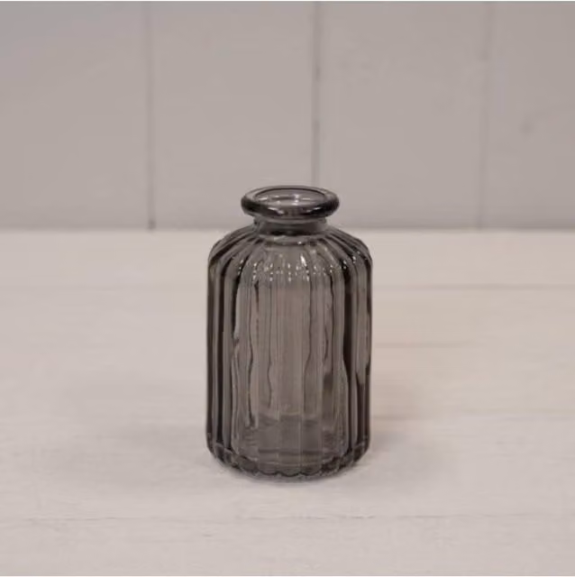 KDMD Smoky Grey Ribbed Glass Bottle
