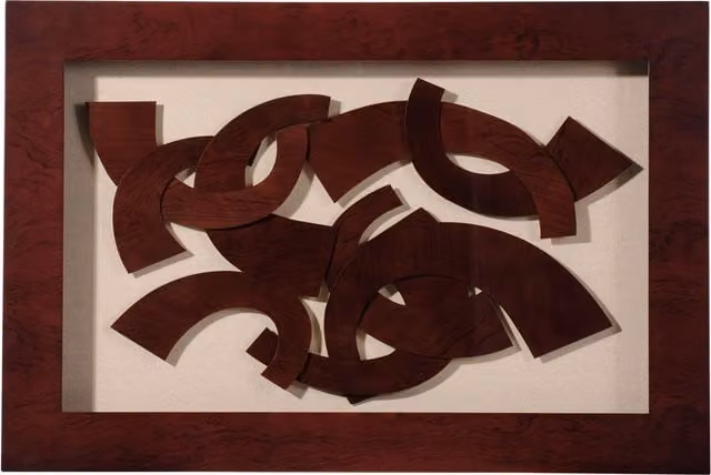 Orsina Modern Abstract Geometric Wall Art in Brown and Multicolour with Wood Frame