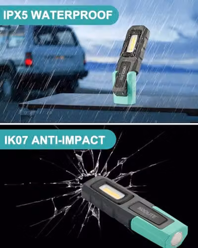 KOOLITE Rechargeable LED Work Light, 600LM Waterproof Inspection Lamp with Magnetic Stand and Clip, Blue – 6