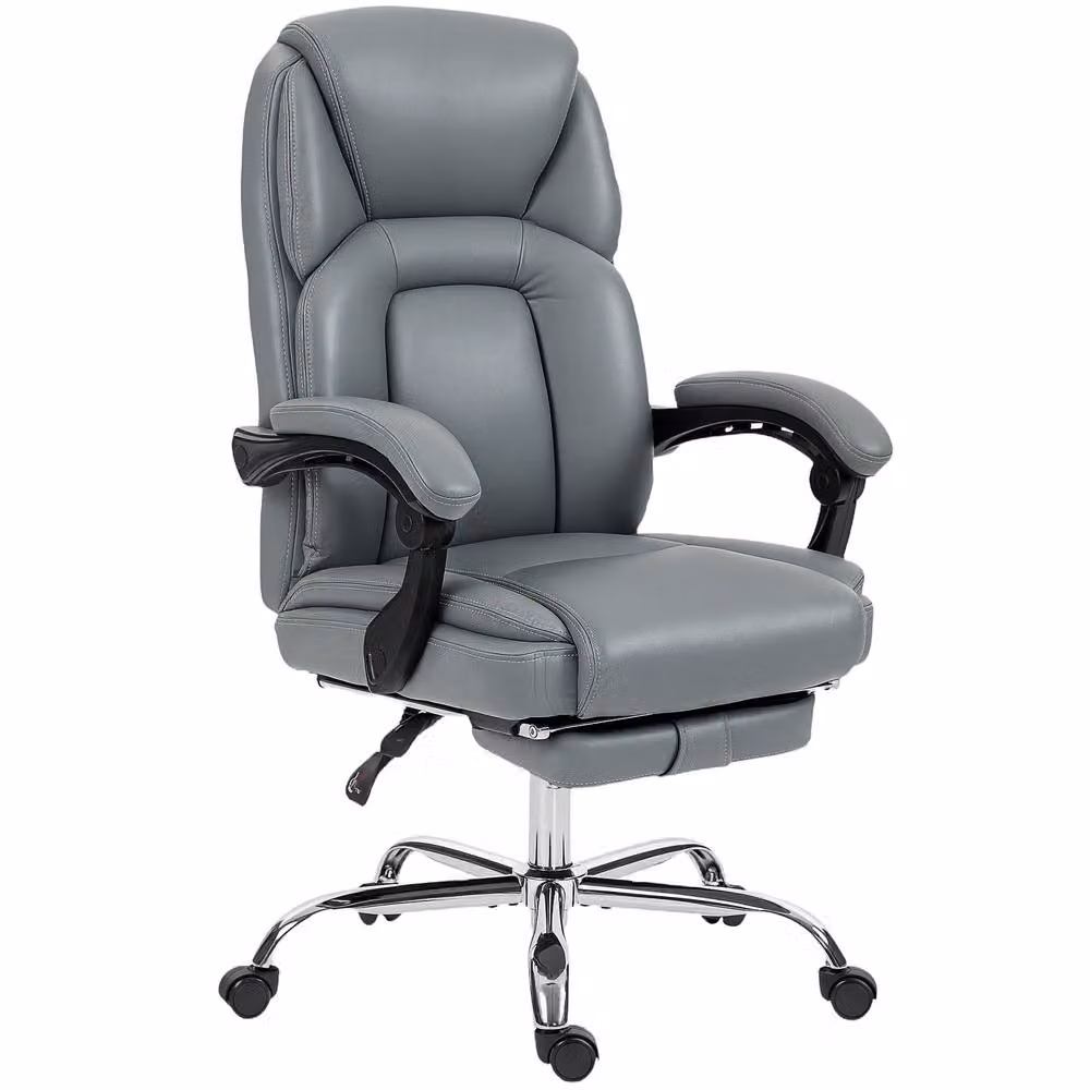 STILVORA Grey Faux Leather Reclining Executive Office Chair with Footrest and Headrest – 4