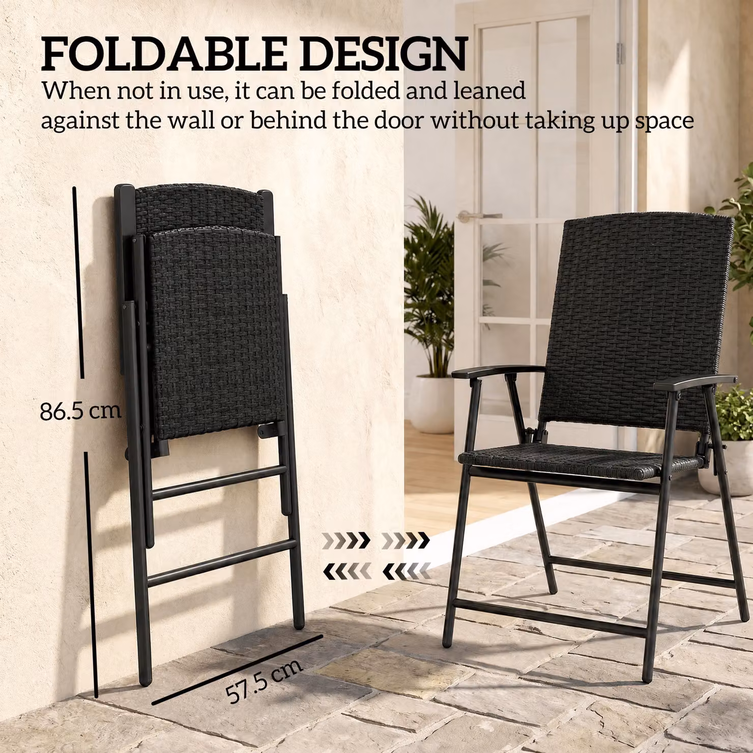 Outsunny Set of Two Folding Rattan Armchairs in Black with Powder Coated Steel Frame – 6
