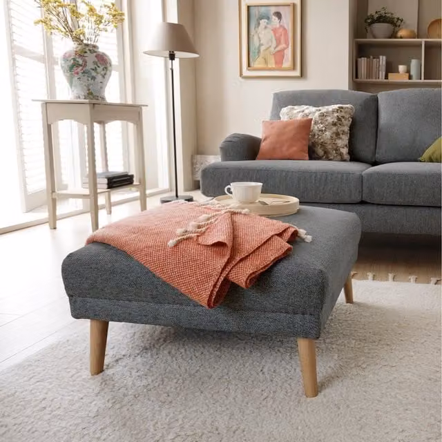 Abakus Direct Harper Rectangular Footstool in Grey Chenille Fabric
