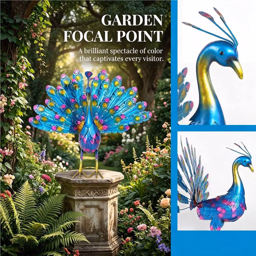 Quipulse Multicolour Metal Peacock Craft Statue for Outdoor Decor – 5