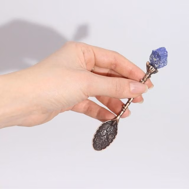 KDMK Set of Bronze Metal Gemstone Crystal Witch Spoons for Rituals
