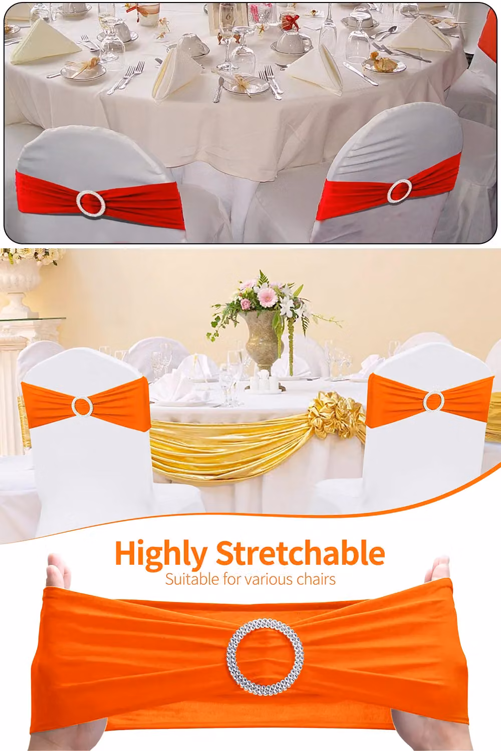 Neel Blue Orange Spandex Chair Bands with Slider Buckle, 10-Piece Set of Stretchy Elastic Chair Sashes – 3