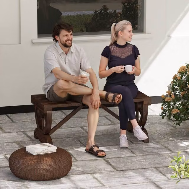 Outsunny Rustic Wooden Two Seater Wagon Wheel Garden Bench in Brown – 2