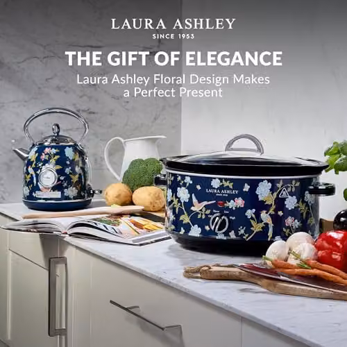 Laura Ashley Elveden Blue and Multicolour Large Slow Cooker, 6.5L – 2