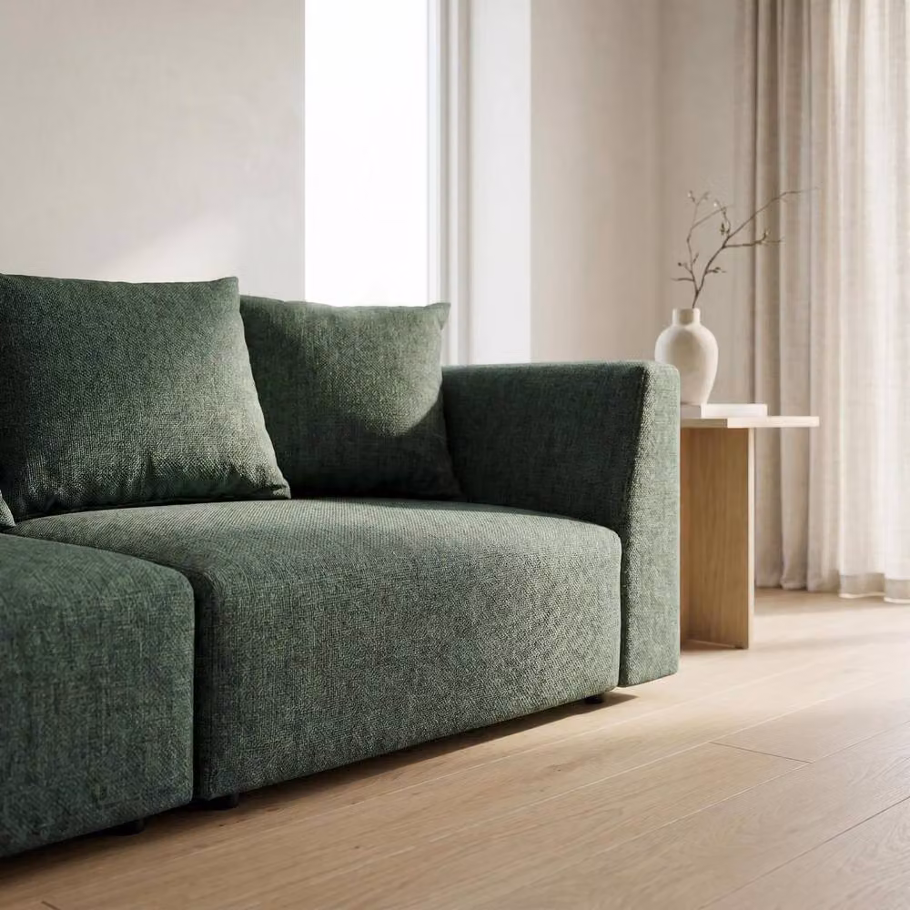 Abakus Direct Tokyo 3 Seater Sofa in Green Brushed Tweed Fabric with Deep Seats – 3