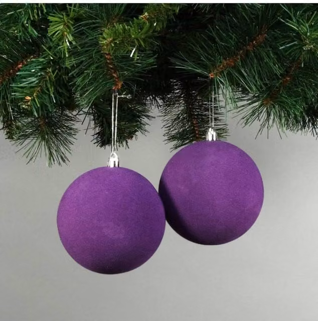 KDMD Set of 4 Purple Velvet Round Christmas Baubles, Diameter: 10 cm