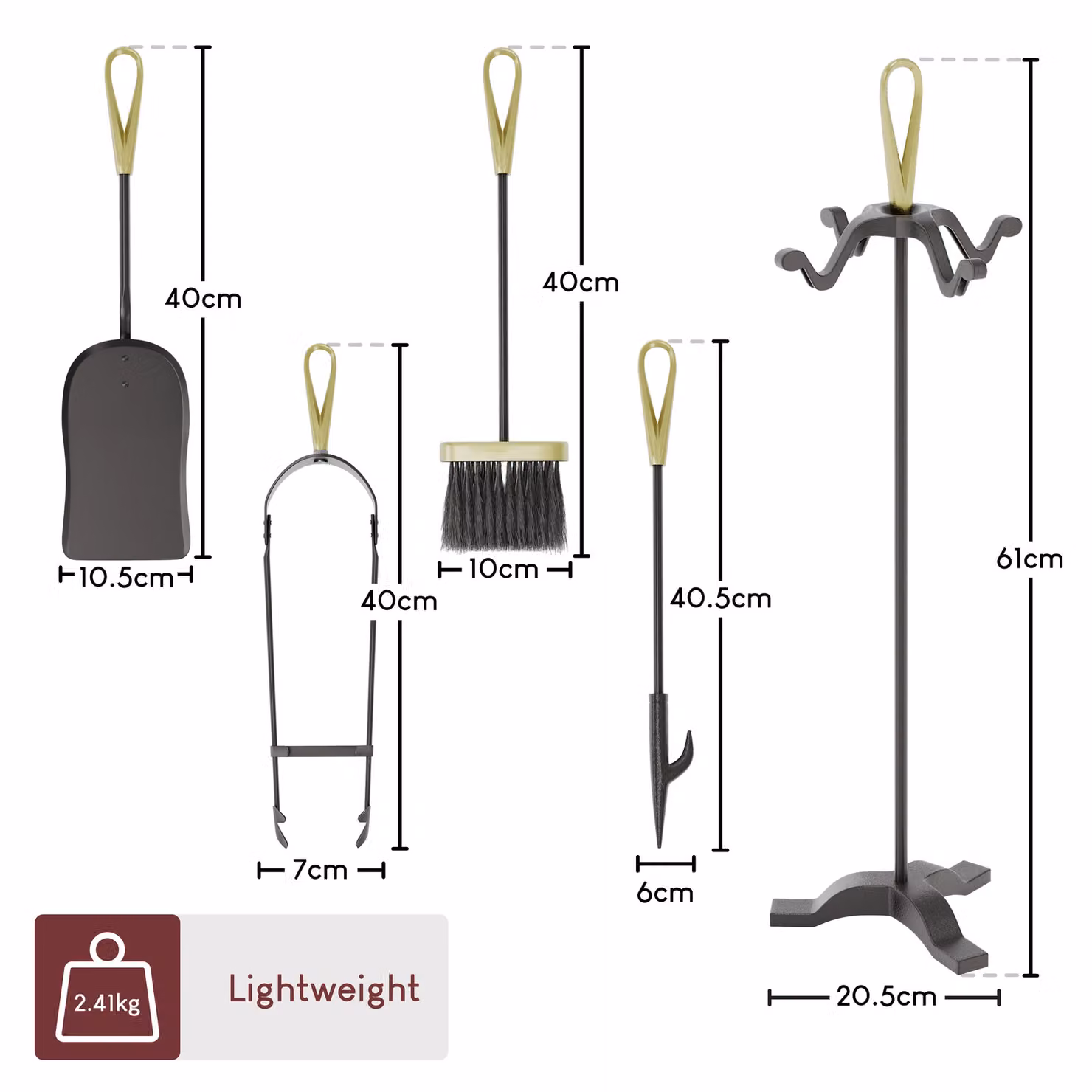 Home Discount Fire Vida 5 Piece Buxton Companion Set Fireplace Tools in Metallic Gold – 2