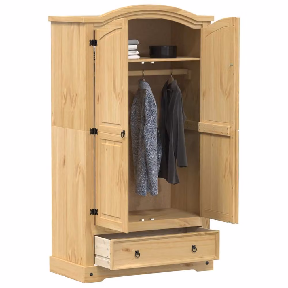 Berkfield Home Corona Wardrobe in Brown Solid Pine, W/D/H: 102 x 52 x 186 cm – 2