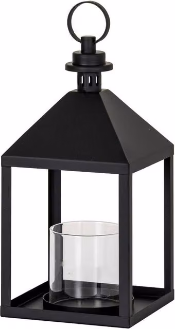 Lemon Pavilion Astra Medium Lantern with Glass Candle Holder, Black, W/D/H: 17 x 17 x 38 cm