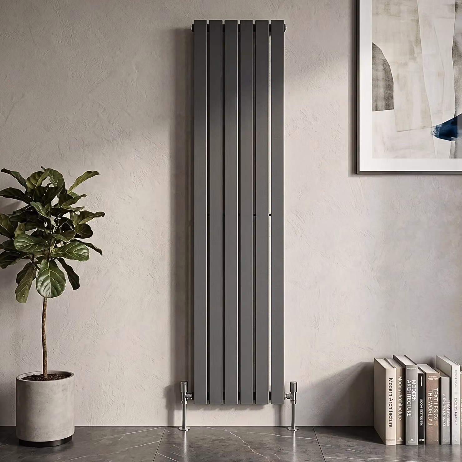 Balterley Lucia Square Vertical Single Panel Radiator, Anthracite Grey, H: 180.0 cm, W: 35.4 cm – 5
