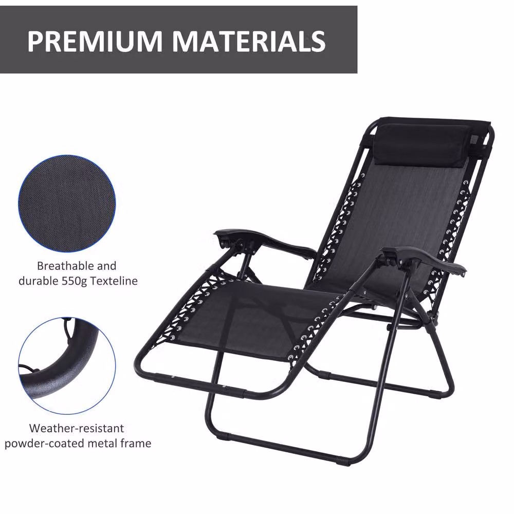 ERGOVEXA Zero Gravity Outdoor Armchair with Powder Coated Steel Frame and Textilene Fabric, Black – 7