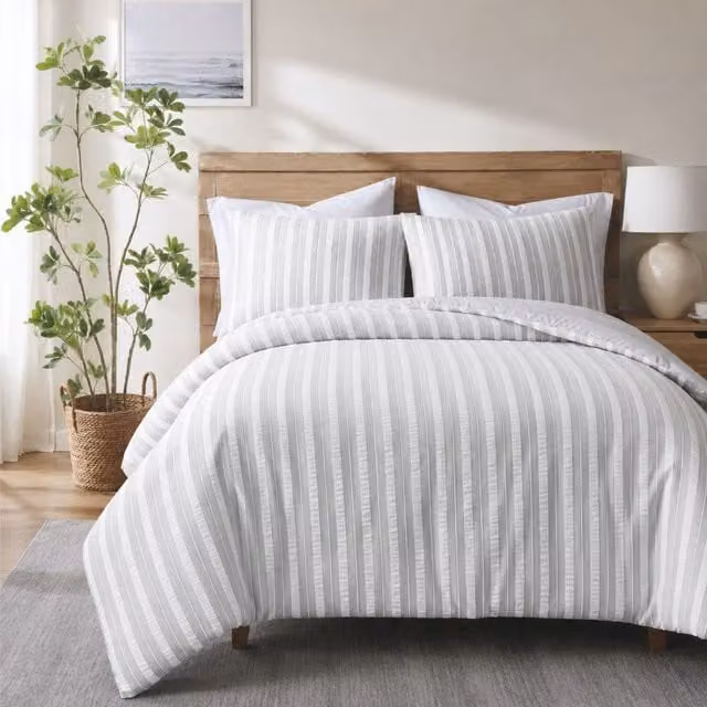 Ezysleep Woven Waffle Duvet Cover Set in Grey, Single (90 x 200 cm)