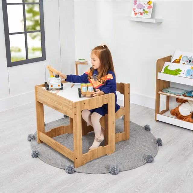 Minera Scandinavian Childrens Table and Chair Set in Sand and Brown