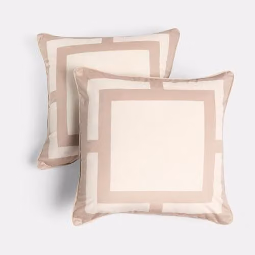 OHS Pack of 2 Matte Velvet Square Graphic Print Cushion Covers, Beige, W/D/H: 45 x 45 x 45 cm – 1