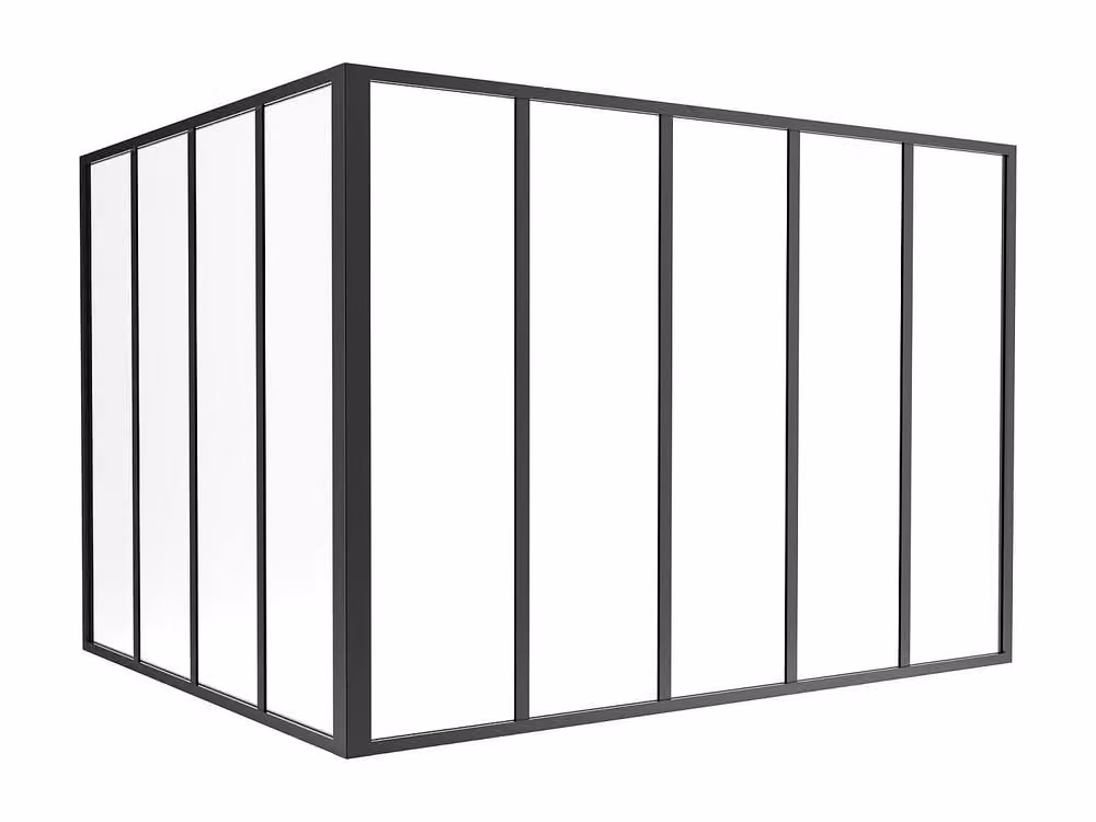 Vente-unique Corner Studio Glass Panelling in Powder-Coated Aluminium, Black, W: 120 cm, L: 150 cm – 2