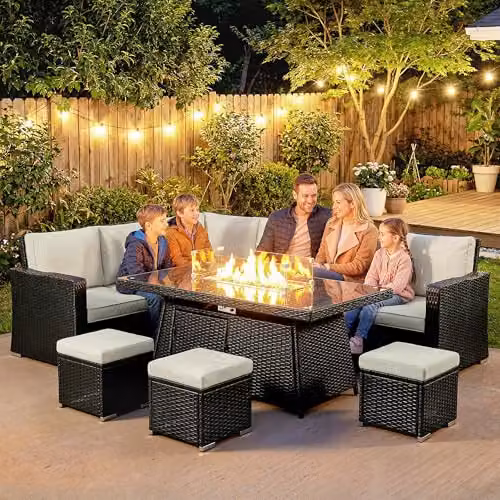 Outsunny 7 Piece Beige Rattan Garden Furniture Set with U-Shape Sofa, Ottoman, Coffee Table and Removable Cushions – 6