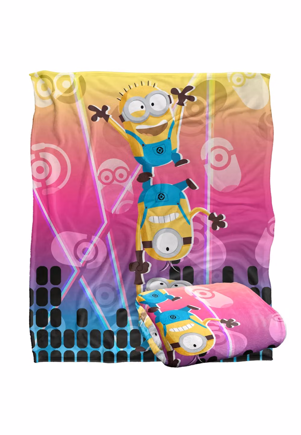 Universal Minions CMYK Rave Silky Touch Blanket in White and Multicolour, W: 152 cm, D: 127 cm – 2