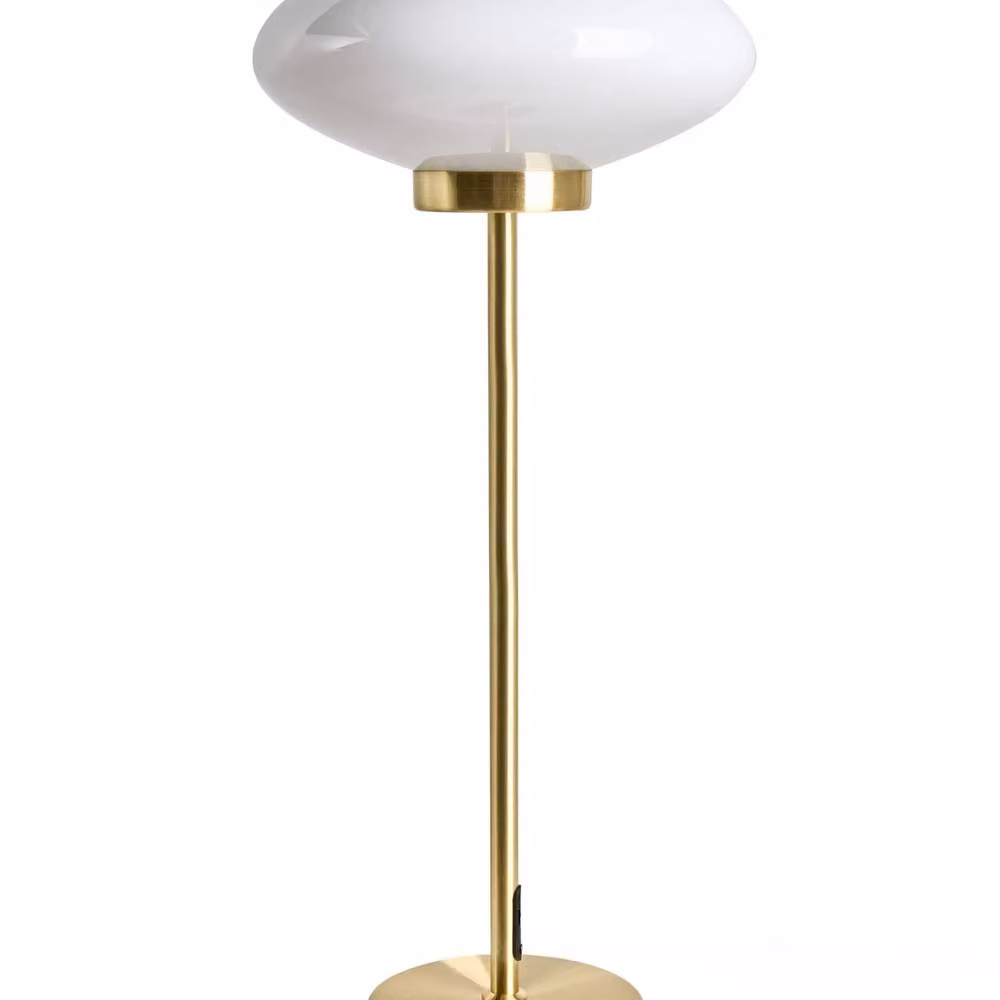 Wyld and Coco Gold and Brass Table Lamp with White Mushroom Milk Glass Shade, H 55 cm x W 24 cm x D 24 cm – 2