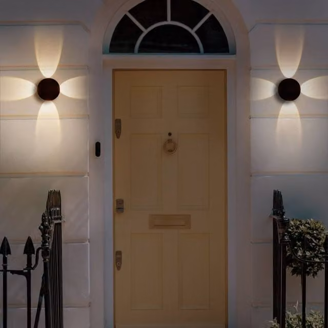Wyld and Coco 2-Pack Modern Round LED Outdoor Wall Lamps in Black Aluminium and Glass