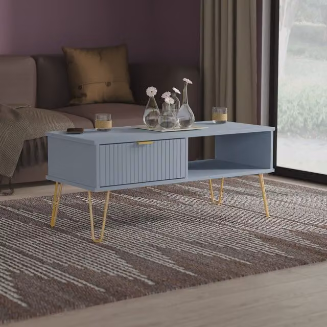 2 U Bexley 1 Drawer Coffee Table in Light Blue and Gold