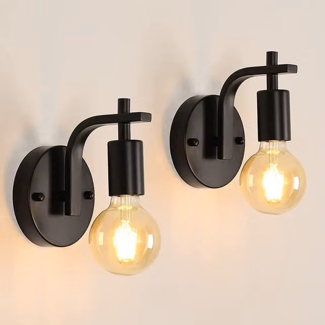 Pheashine Modern Retro Industrial Metal Wall Lamp, 2-Pack, Black, Diameter: 15 cm, E27 – 1