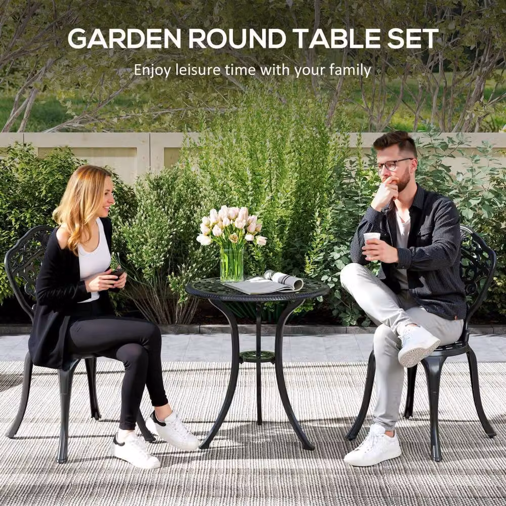 Wyld Haus Rirara 3 Piece Black Floral Cast Aluminium Bistro Set – 5