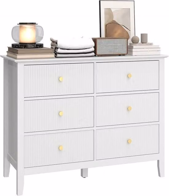 NESTLUNE Fluted 6 Drawer Chest of Drawers in White and Gold, W: 100 cm, D: 15 cm, H: 15 cm – 1