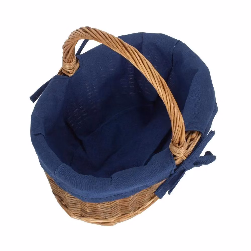 Set of Two Red Hamper Wicker Country Oval Shopping Baskets with Handles in Red and Dark Blue – 2