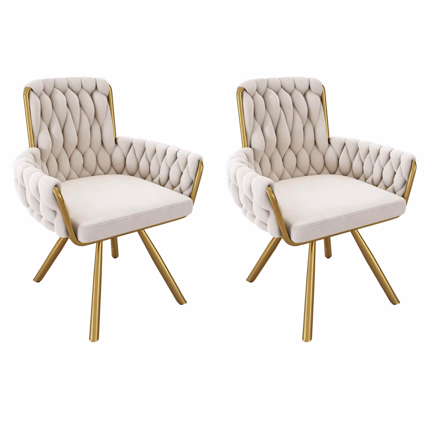 Matteo Set of 2 Luxurious Velvet Swivel Dining Armchairs in Beige – 2