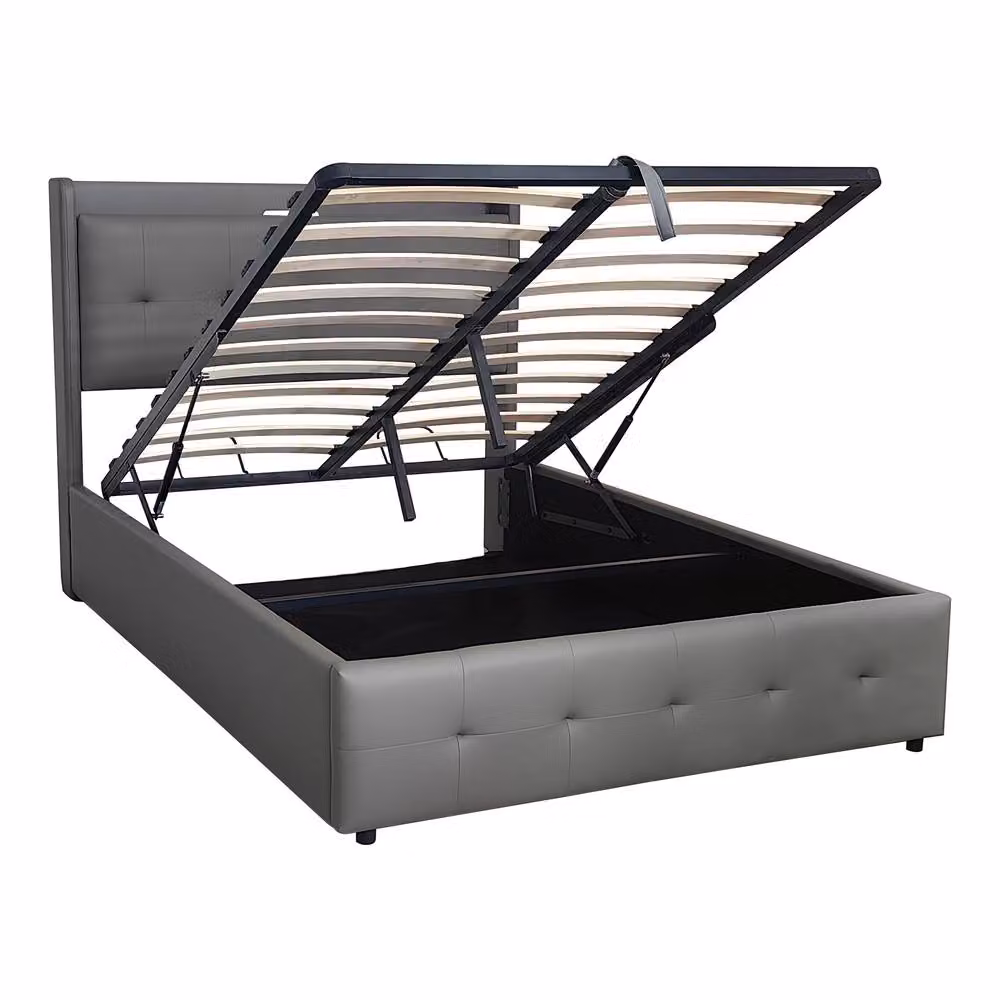 BTM Grey Ottoman Bed Frame with USB Charging Port, Integrated Reading Light and Under-Bed LED Lighting, W/D/H: 140 x 200 cm – 5