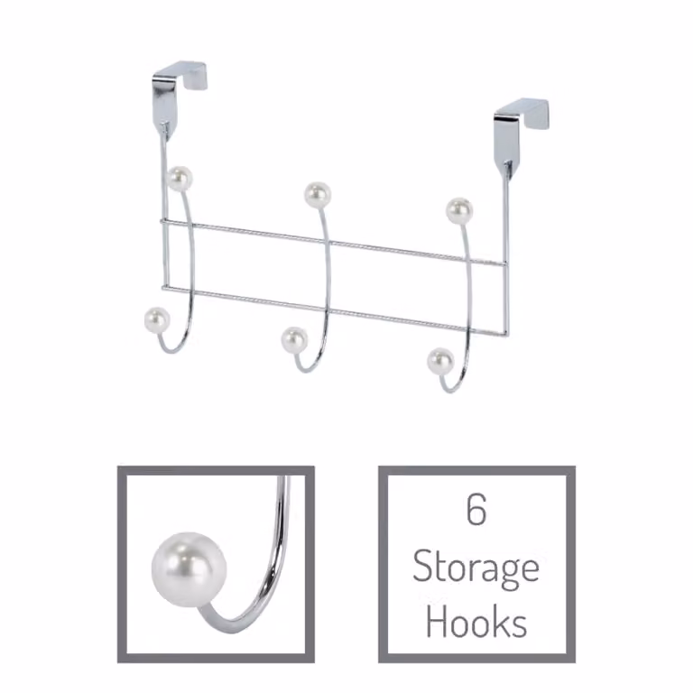 Showerdrape Akoya Black Over Door Storage Hooks in Metallic Silver, Set of 2